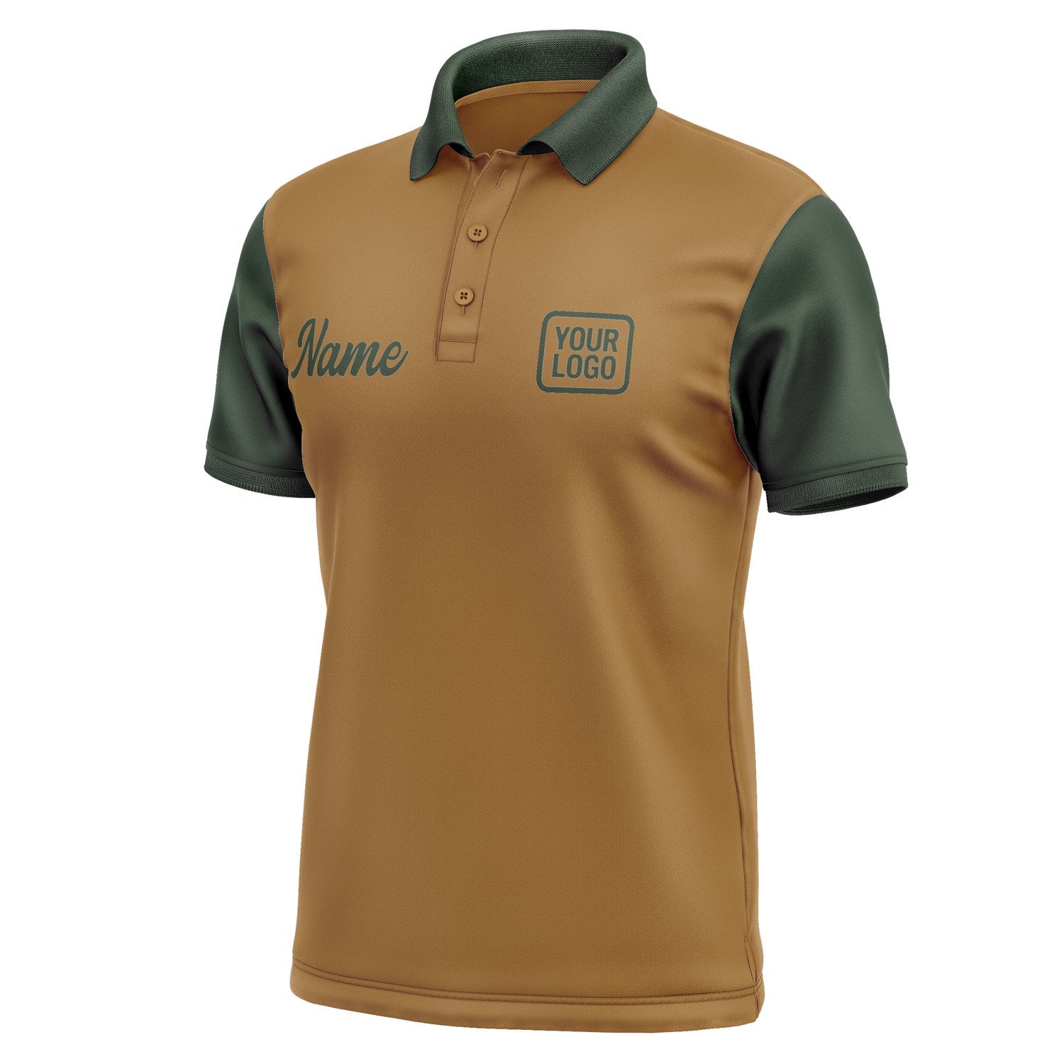 Custom Khaki Dark Green Short-Sleeve Polo Shirt PO220606B106