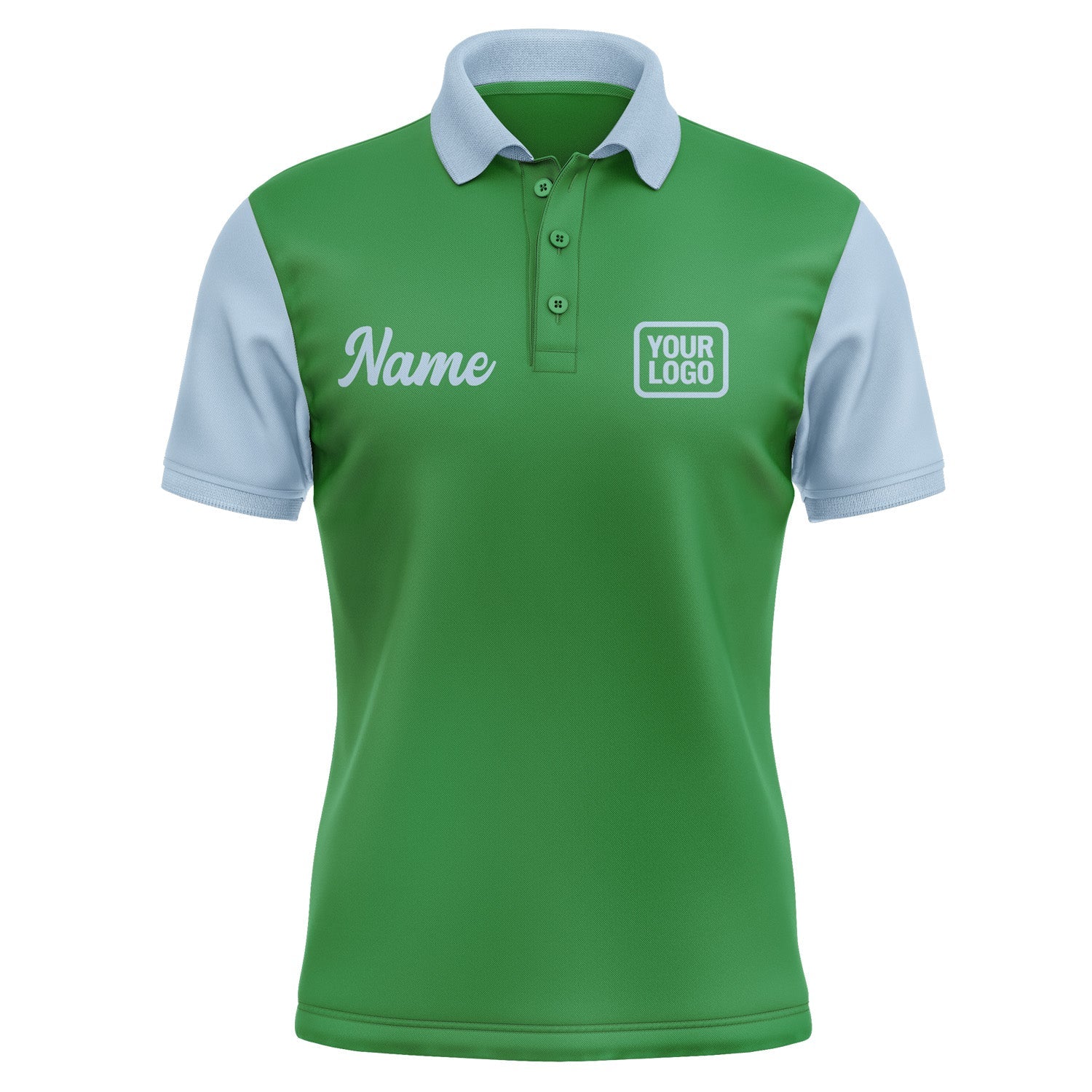Custom Emerald Green Light Blue Short-Sleeve Polo Shirt PO240808B108