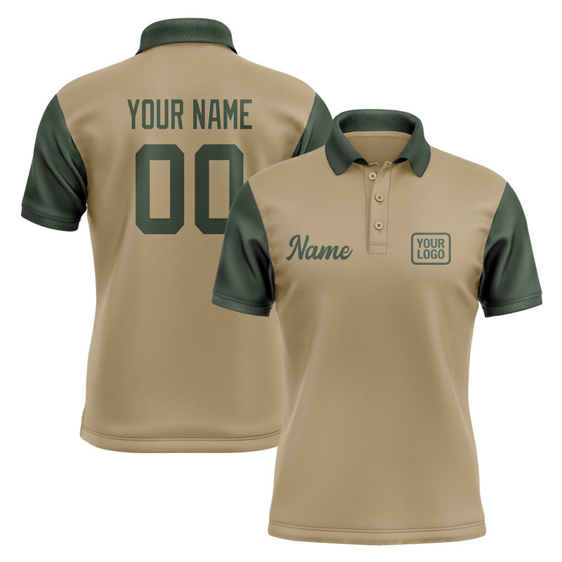 Custom Light Khaki Dark Green Short-Sleeve Polo Shirt PO250606B106