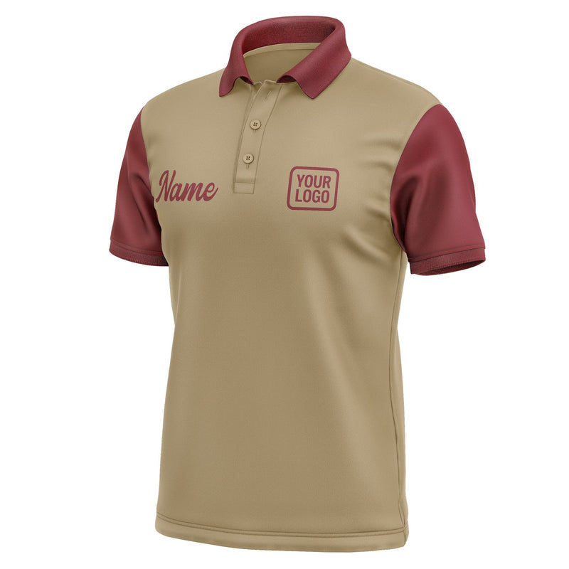 Custom Light Khaki Crimson Red Short-Sleeve Polo Shirt PO251515B115