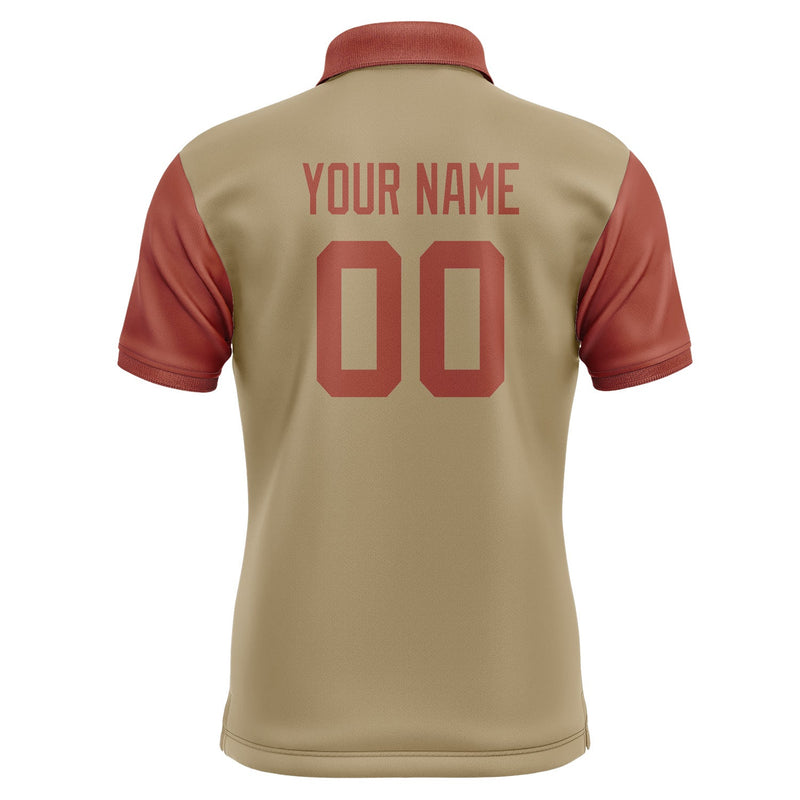 Custom Light Khaki Coral Red Short-Sleeve Polo Shirt PO251616B116