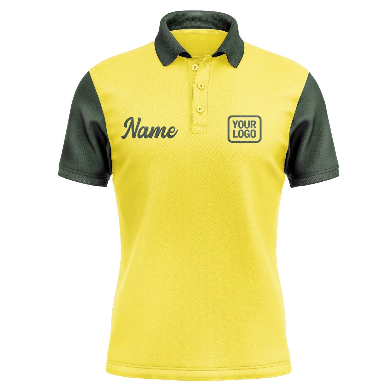 Custom Light Yellow Dark Green Short-Sleeve Polo Shirt PO260606B106