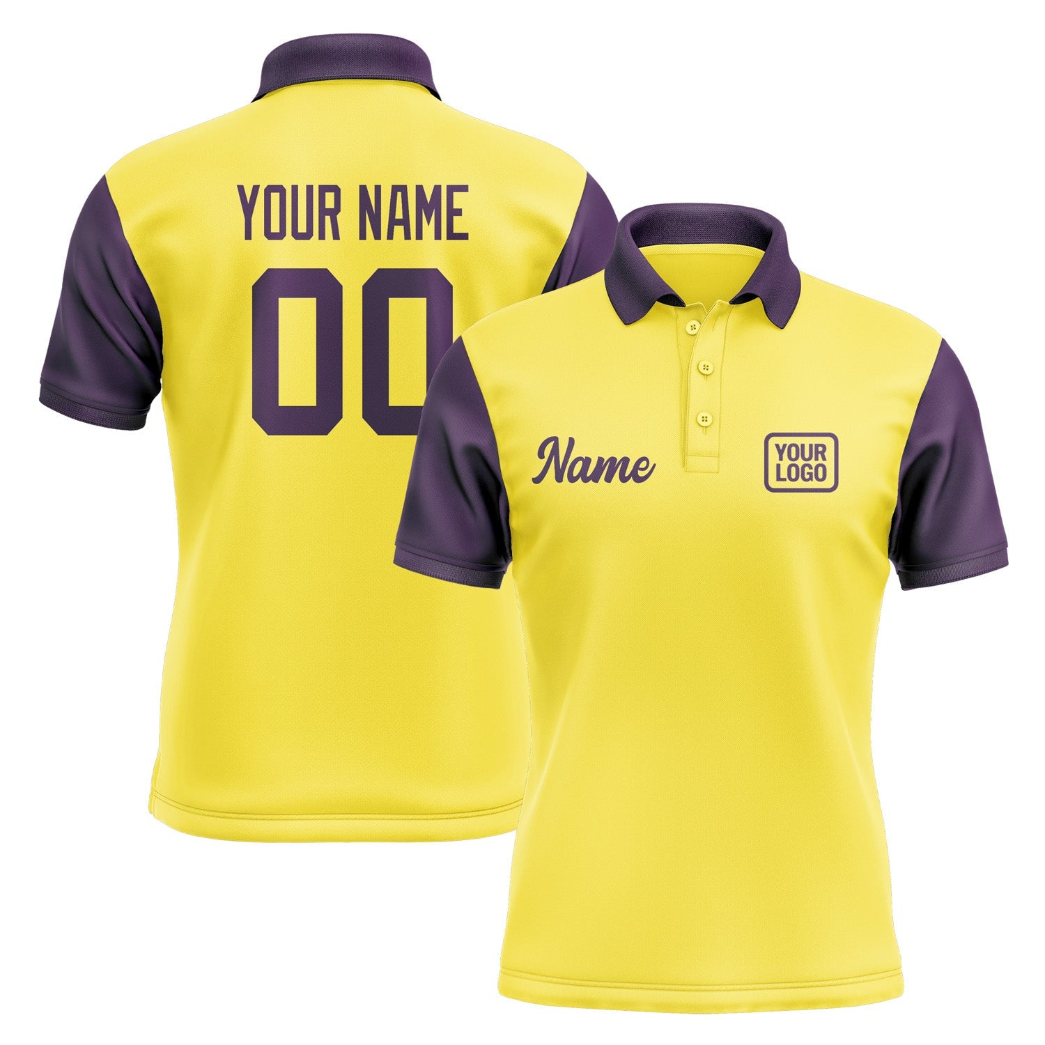 Custom Light Yellow Purple Short-Sleeve Polo Shirt PO260707B107